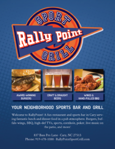 RallyPoint restaurant and bar menu Cary, NC - burgers, wings, beer, barbecue, bbq