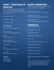 RallyPoint restaurant and bar menu Cary, NC - burgers, wings, beer, barbecue, bbq